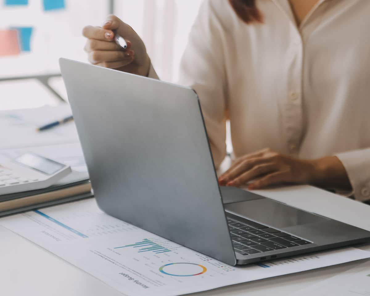 Woman working on her laptop