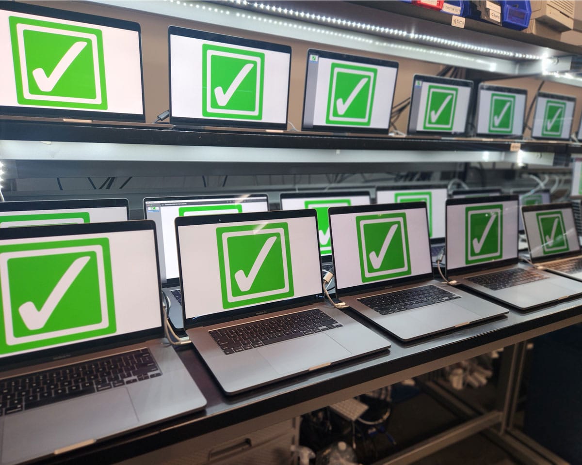 laptops on display in a warehouse