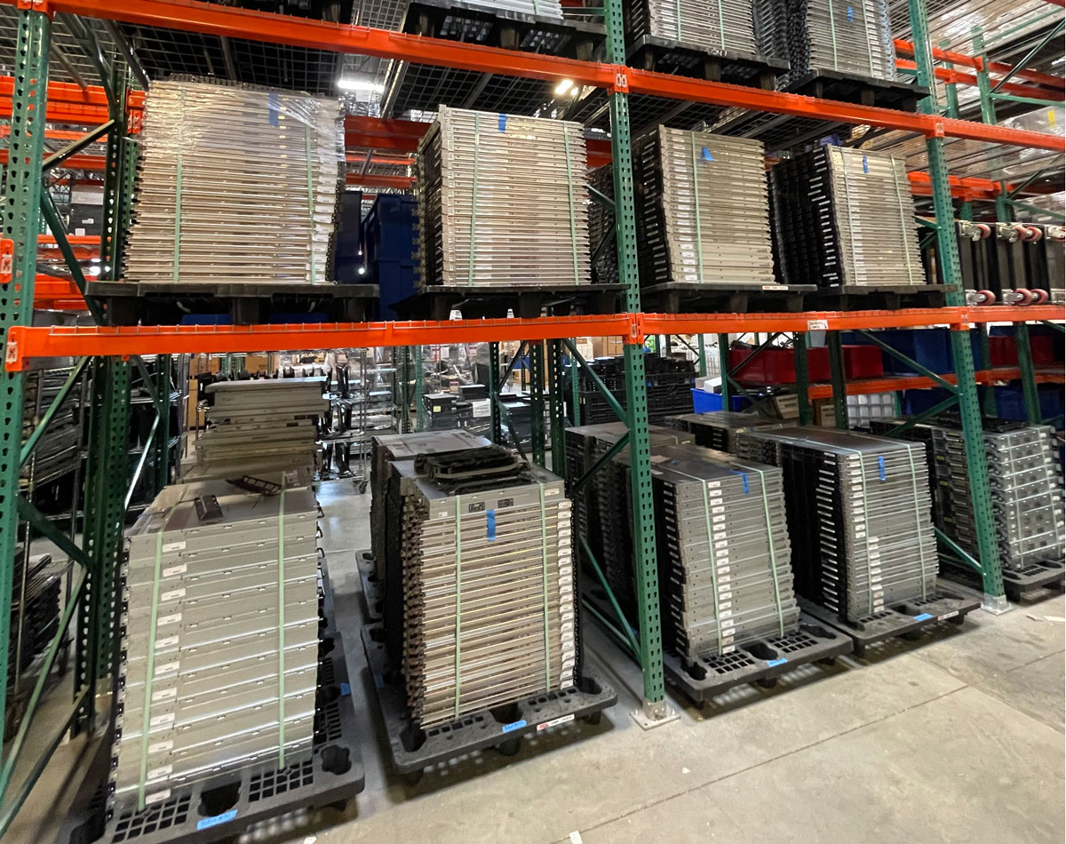 pallets of hard drives in a warehouse