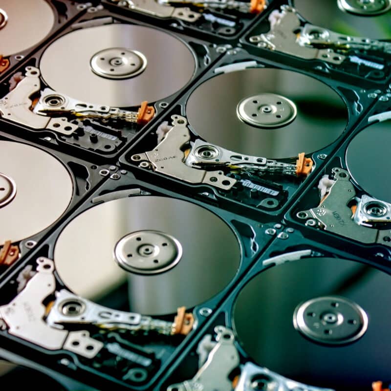 Hard drives prepared for secure data destruction by an ITAD vendor